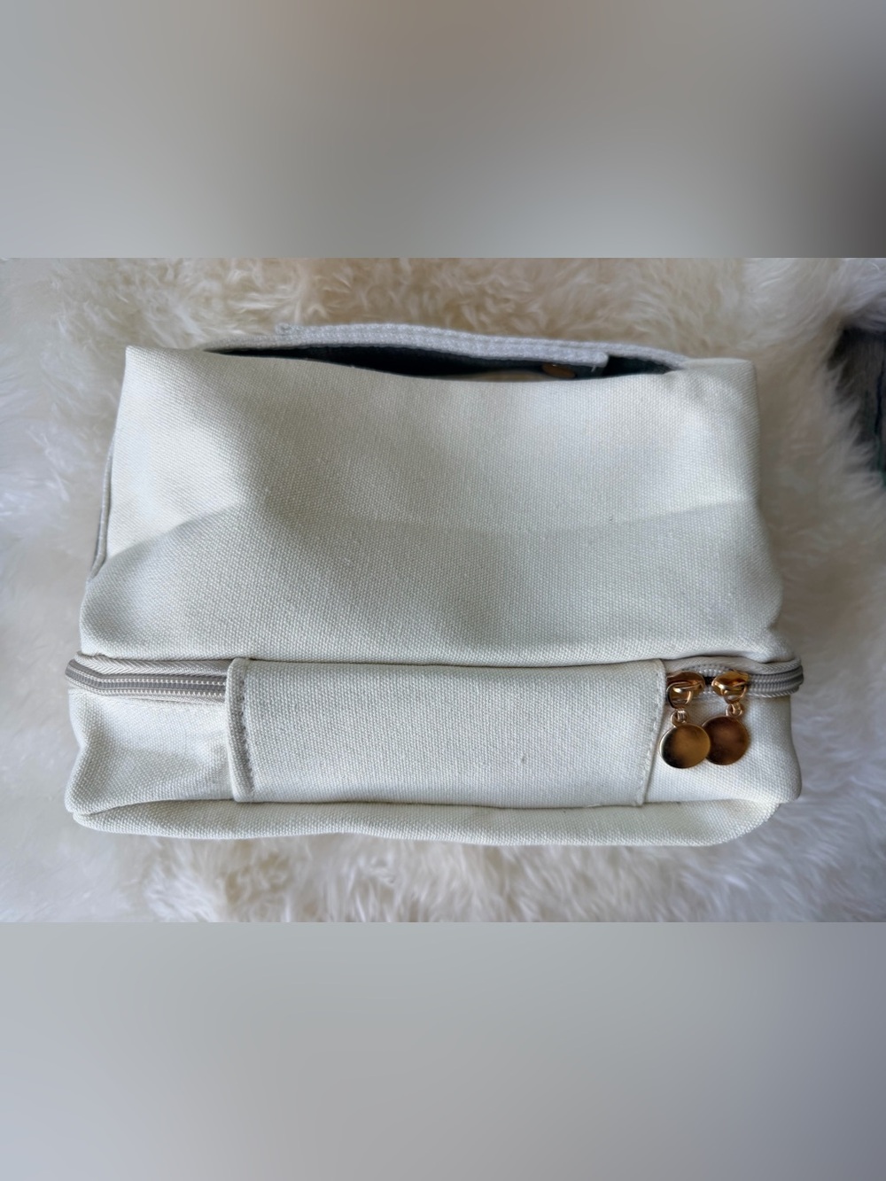Source Unknown Hermes Cream & Grey Canvas Dual Section Cosmetic Case - Picture 3 of 13